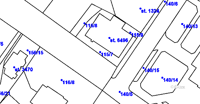 Parcela st. 115/7 v KÚ Cheb, Katastrální mapa