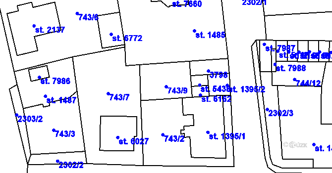 Parcela st. 743/9 v KÚ Cheb, Katastrální mapa