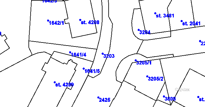Parcela st. 3203 v KÚ Cheb, Katastrální mapa