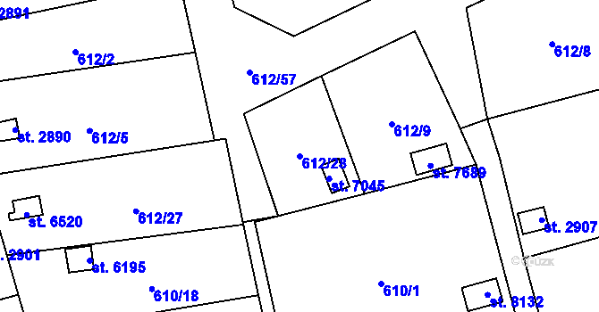 Parcela st. 612/28 v KÚ Cheb, Katastrální mapa