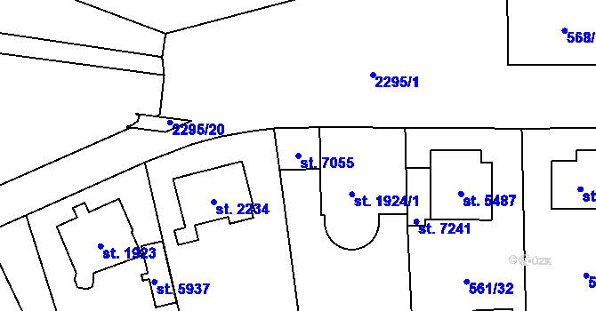Parcela st. 7055 v KÚ Cheb, Katastrální mapa