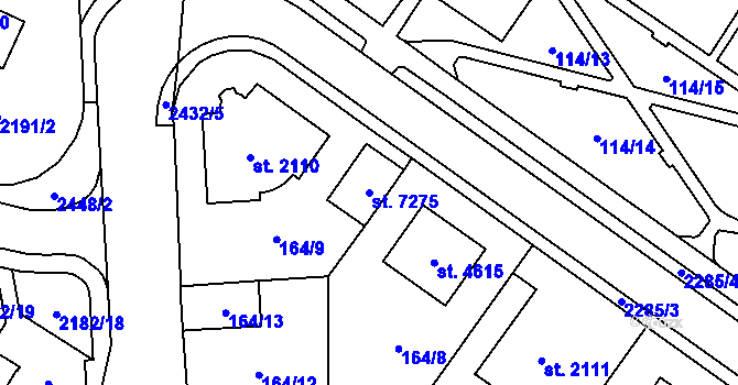 Parcela st. 7275 v KÚ Cheb, Katastrální mapa