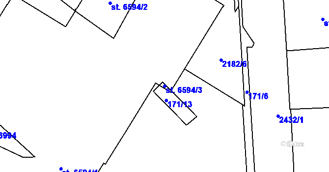 Parcela st. 6594/3 v KÚ Cheb, Katastrální mapa