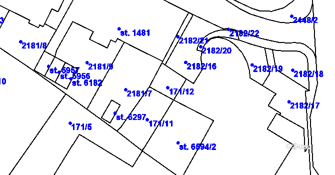 Parcela st. 171/12 v KÚ Cheb, Katastrální mapa
