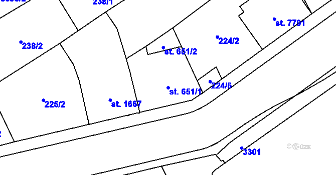 Parcela st. 651/1 v KÚ Cheb, Katastrální mapa