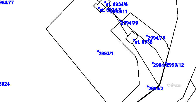 Parcela st. 2993/1 v KÚ Cheb, Katastrální mapa