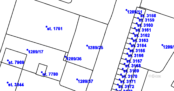 Parcela st. 1289/25 v KÚ Cheb, Katastrální mapa