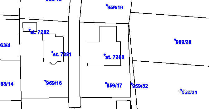 Parcela st. 7288 v KÚ Cheb, Katastrální mapa