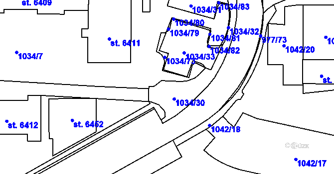 Parcela st. 1034/34 v KÚ Cheb, Katastrální mapa