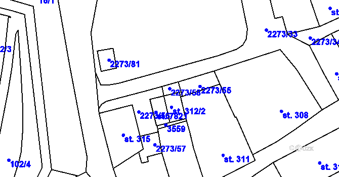 Parcela st. 2273/58 v KÚ Cheb, Katastrální mapa