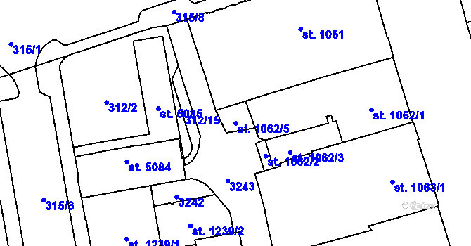 Parcela st. 1062/5 v KÚ Cheb, Katastrální mapa