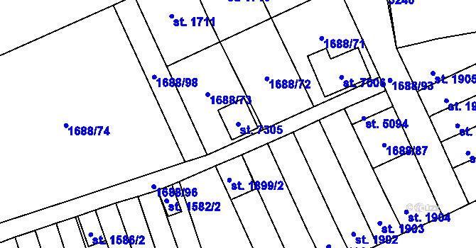 Parcela st. 7305 v KÚ Cheb, Katastrální mapa