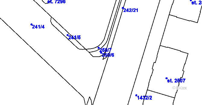 Parcela st. 250/6 v KÚ Cheb, Katastrální mapa