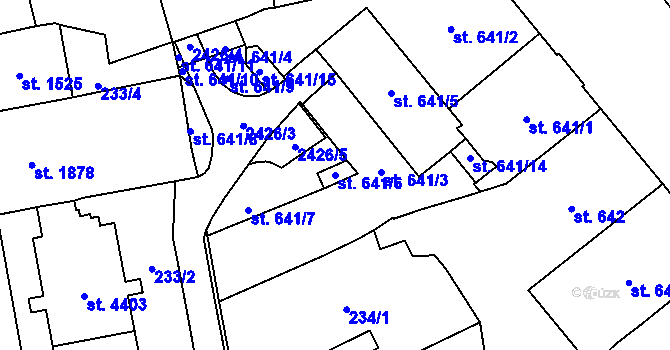 Parcela st. 641/6 v KÚ Cheb, Katastrální mapa