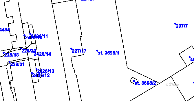 Parcela st. 3698/1 v KÚ Cheb, Katastrální mapa