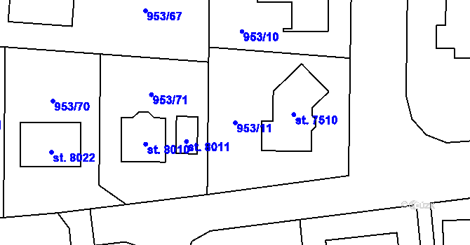 Parcela st. 953/11 v KÚ Cheb, Katastrální mapa