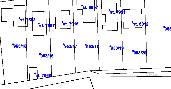Parcela st. 953/18 v KÚ Cheb, Katastrální mapa