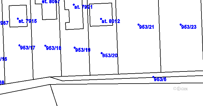Parcela st. 953/20 v KÚ Cheb, Katastrální mapa