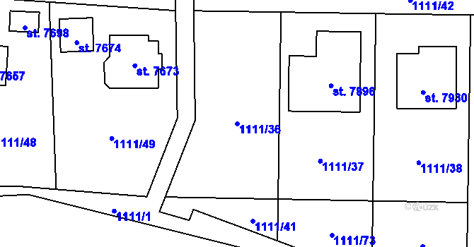 Parcela st. 1111/36 v KÚ Cheb, Katastrální mapa
