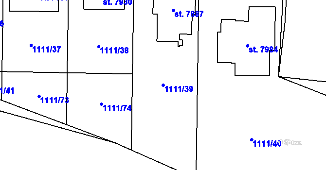 Parcela st. 1111/39 v KÚ Cheb, Katastrální mapa