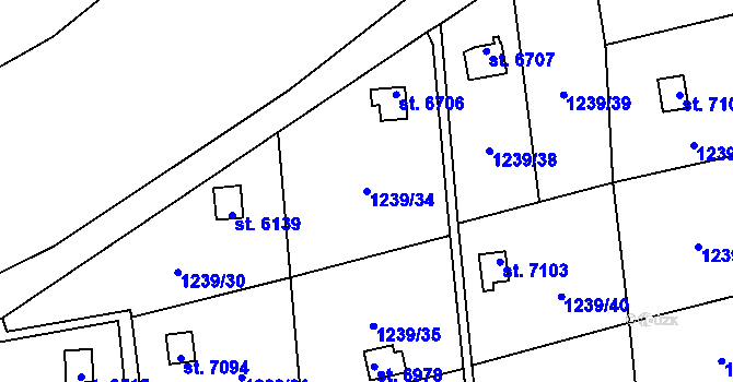 Parcela st. 1239/34 v KÚ Cheb, Katastrální mapa