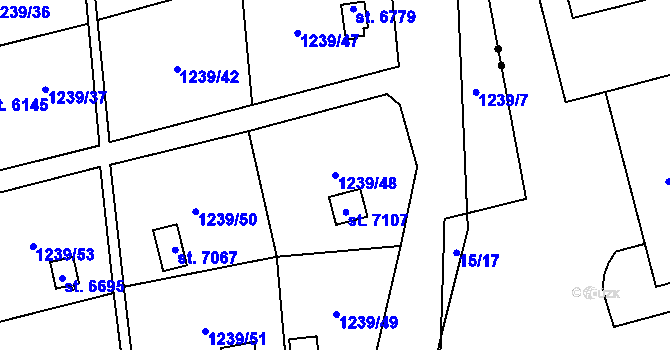 Parcela st. 1239/48 v KÚ Cheb, Katastrální mapa