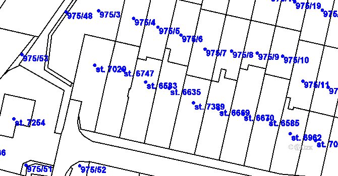 Parcela st. 6635 v KÚ Cheb, Katastrální mapa