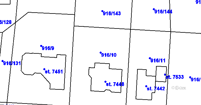 Parcela st. 916/10 v KÚ Cheb, Katastrální mapa