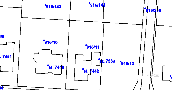 Parcela st. 916/11 v KÚ Cheb, Katastrální mapa
