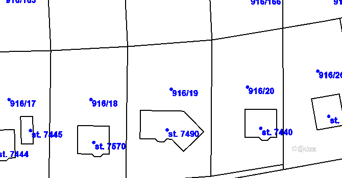 Parcela st. 916/19 v KÚ Cheb, Katastrální mapa