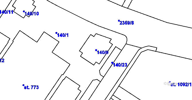 Parcela st. 140/9 v KÚ Cheb, Katastrální mapa
