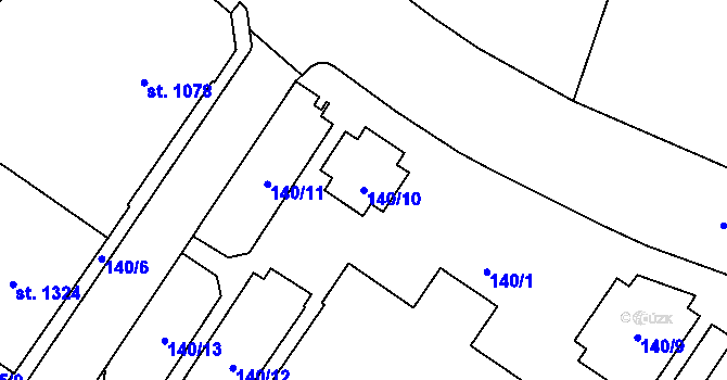 Parcela st. 140/10 v KÚ Cheb, Katastrální mapa