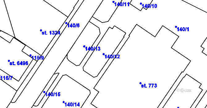 Parcela st. 140/12 v KÚ Cheb, Katastrální mapa