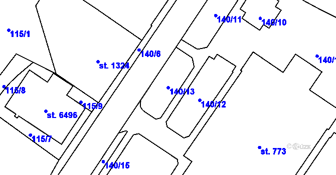 Parcela st. 140/13 v KÚ Cheb, Katastrální mapa