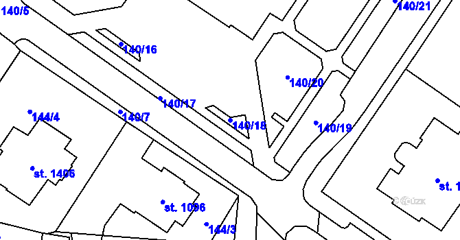 Parcela st. 140/18 v KÚ Cheb, Katastrální mapa