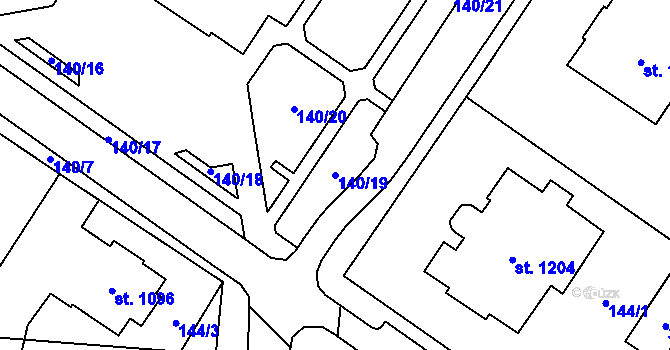 Parcela st. 140/19 v KÚ Cheb, Katastrální mapa
