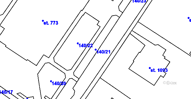 Parcela st. 140/21 v KÚ Cheb, Katastrální mapa