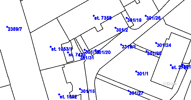 Parcela st. 301/20 v KÚ Cheb, Katastrální mapa