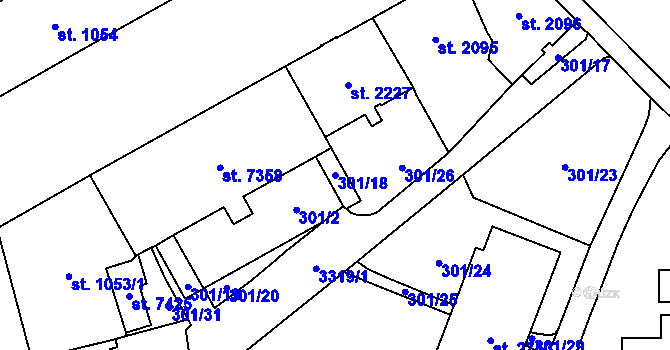 Parcela st. 301/18 v KÚ Cheb, Katastrální mapa