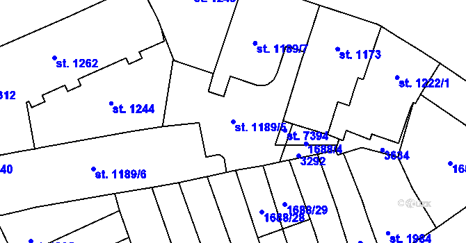 Parcela st. 1189/5 v KÚ Cheb, Katastrální mapa