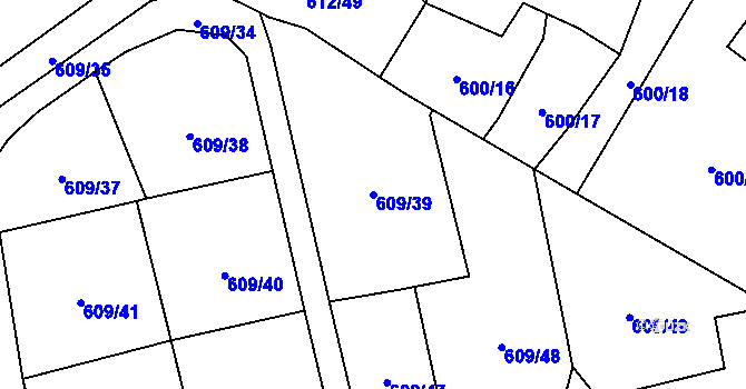 Parcela st. 609/39 v KÚ Cheb, Katastrální mapa