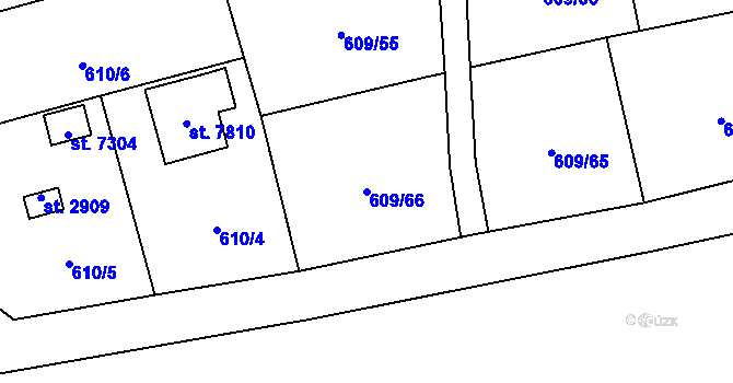 Parcela st. 609/66 v KÚ Cheb, Katastrální mapa