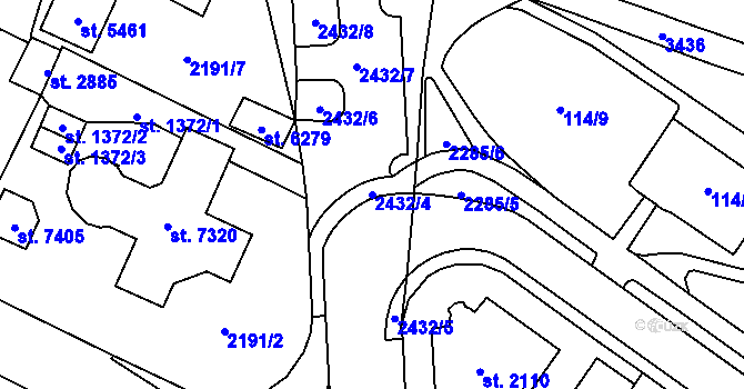 Parcela st. 2432/4 v KÚ Cheb, Katastrální mapa