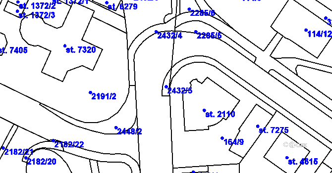 Parcela st. 2432/5 v KÚ Cheb, Katastrální mapa