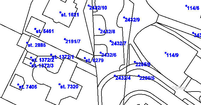 Parcela st. 2432/6 v KÚ Cheb, Katastrální mapa