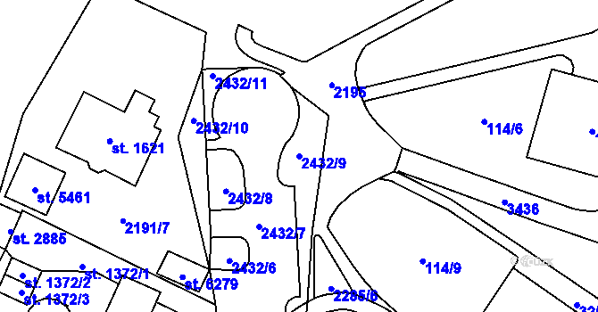 Parcela st. 2432/9 v KÚ Cheb, Katastrální mapa