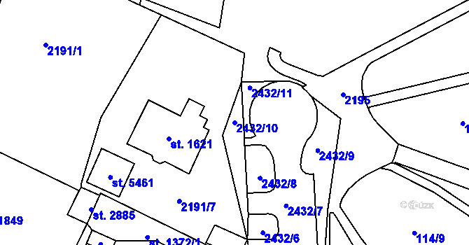 Parcela st. 2432/10 v KÚ Cheb, Katastrální mapa