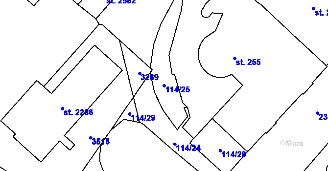 Parcela st. 114/25 v KÚ Cheb, Katastrální mapa