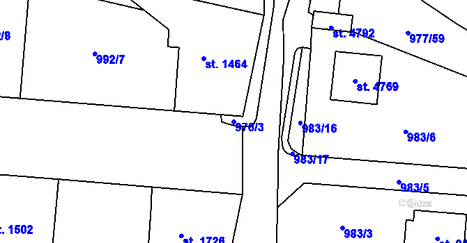 Parcela st. 976/3 v KÚ Cheb, Katastrální mapa