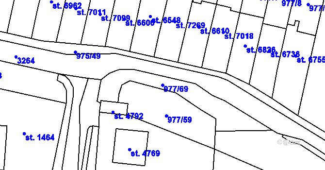 Parcela st. 977/69 v KÚ Cheb, Katastrální mapa